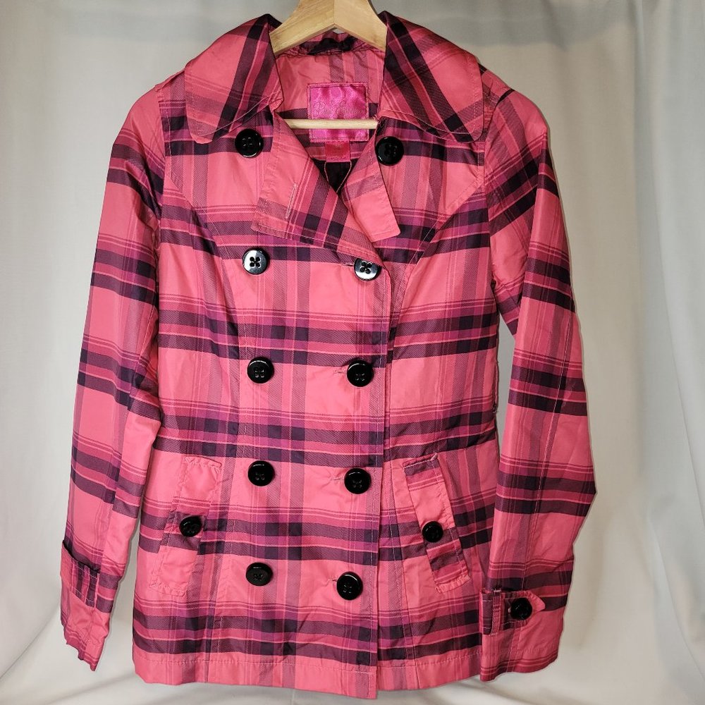 Pink Envelope pea coat - pink and purple plaid - Junior's XS NWOT